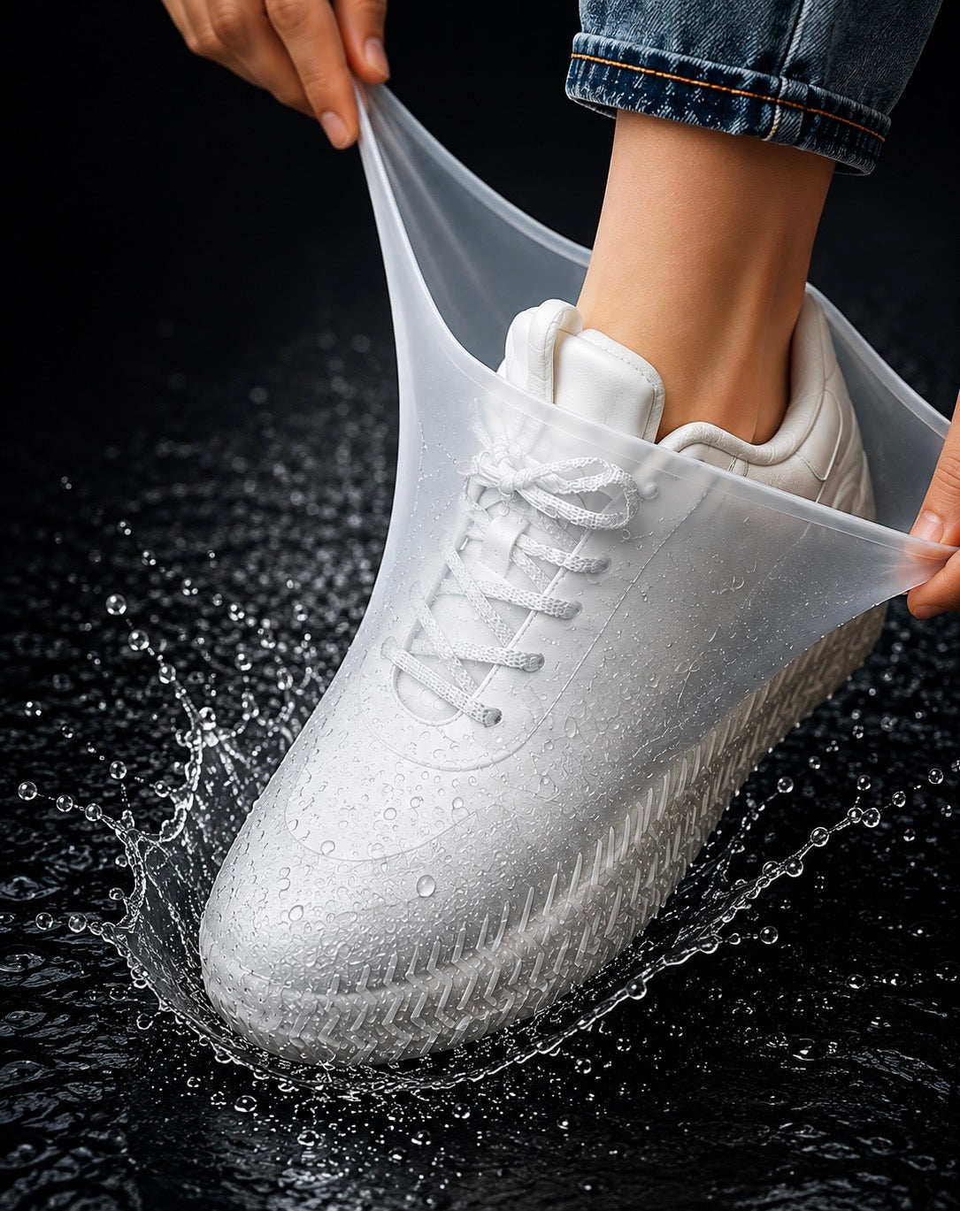 Couvre-chaussures imperméables en silicone transparent